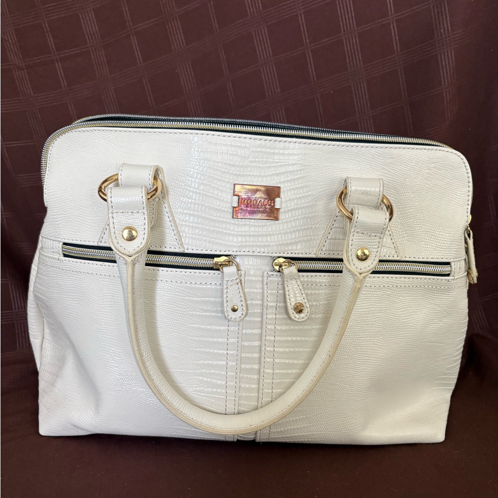 Modalu London Cream Leather Double Zip Satchel Excellent Condition